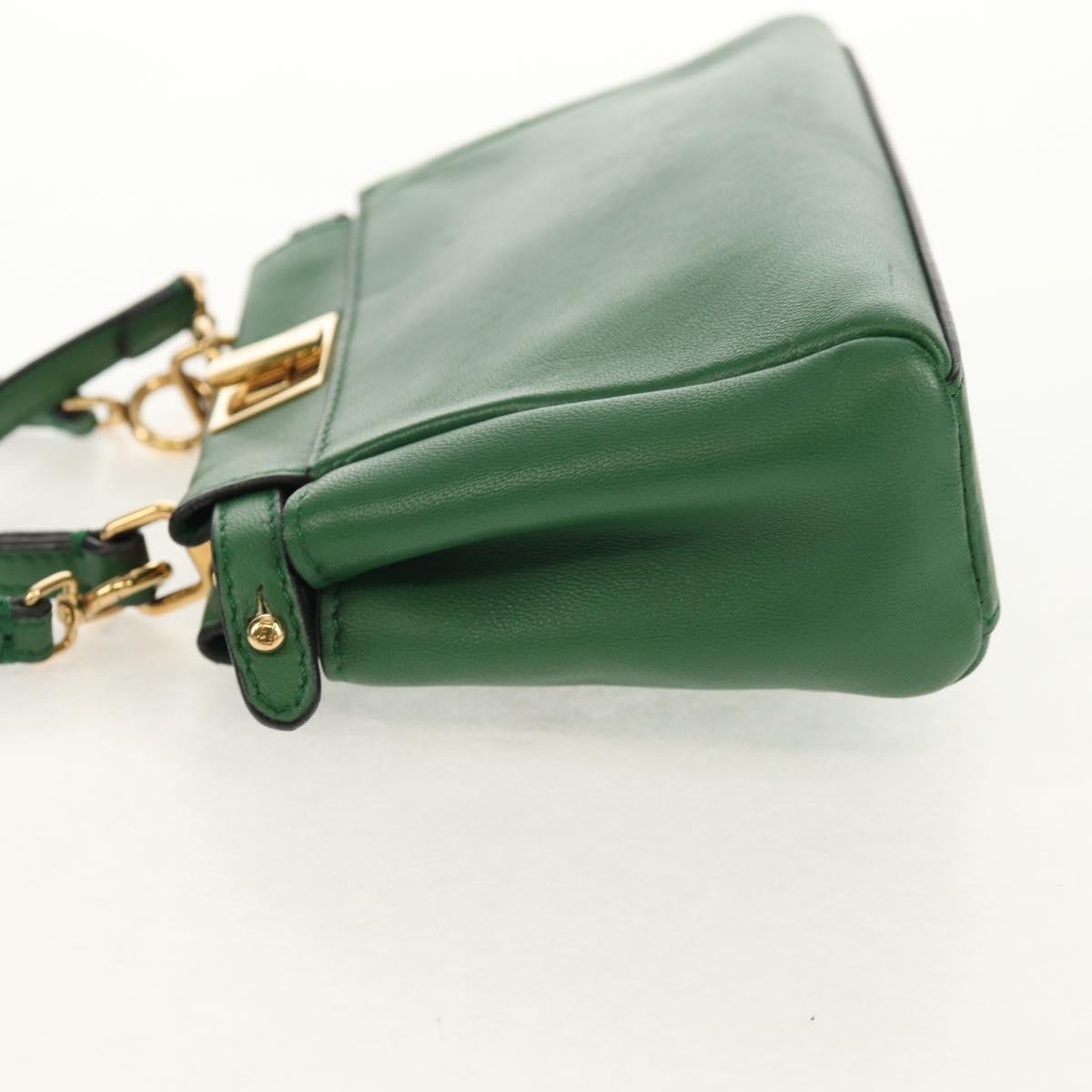 FENDI Micro Peek A Boo Hand Bag Leather Gold Green Auth 152379V