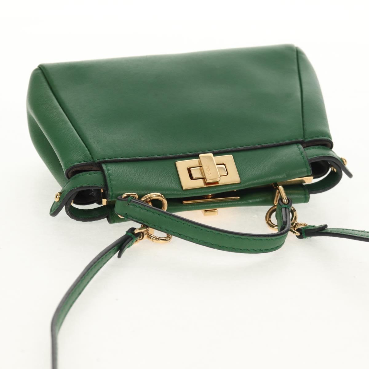 FENDI Micro Peek A Boo Hand Bag Leather Gold Green Auth 152379V