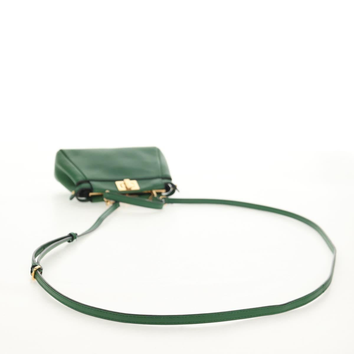 FENDI Micro Peek A Boo Hand Bag Leather Gold Green Auth 152379V