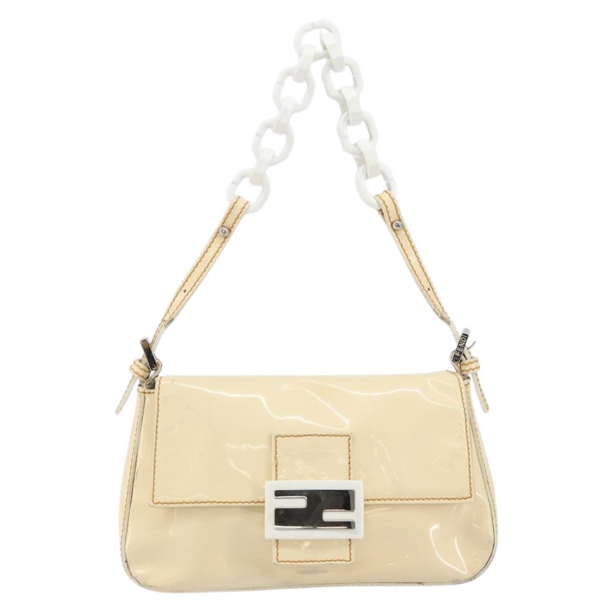 FENDI Mamma Baguette Shoulder Bag Enamel Beige Auth 152380