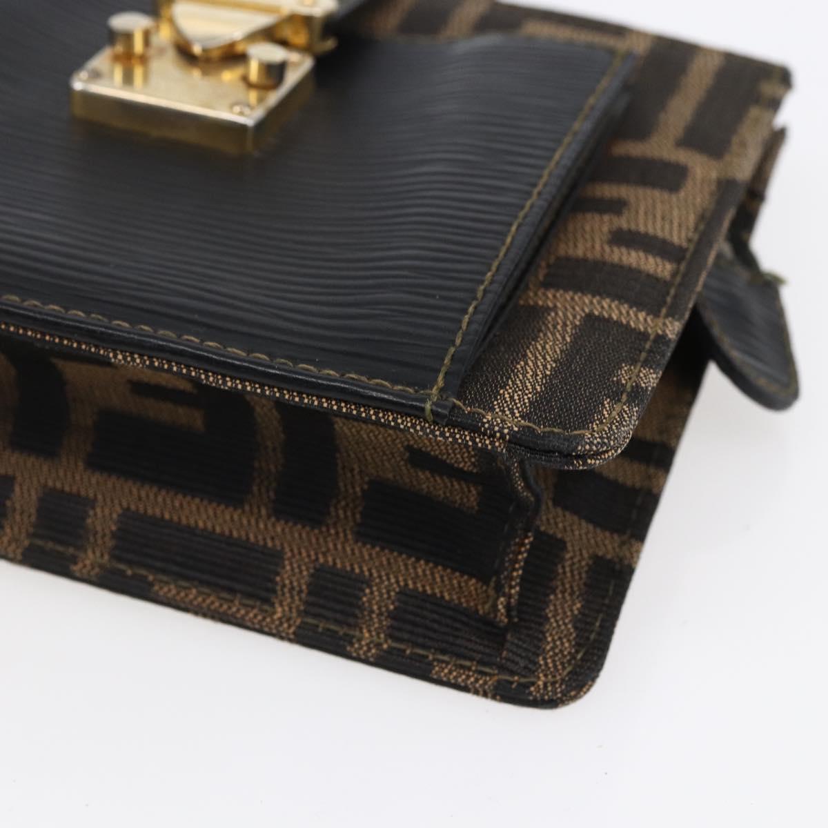 FENDI Zucca Canvas Mamma Baguette Shoulder Bag Black Brown Auth 152381V