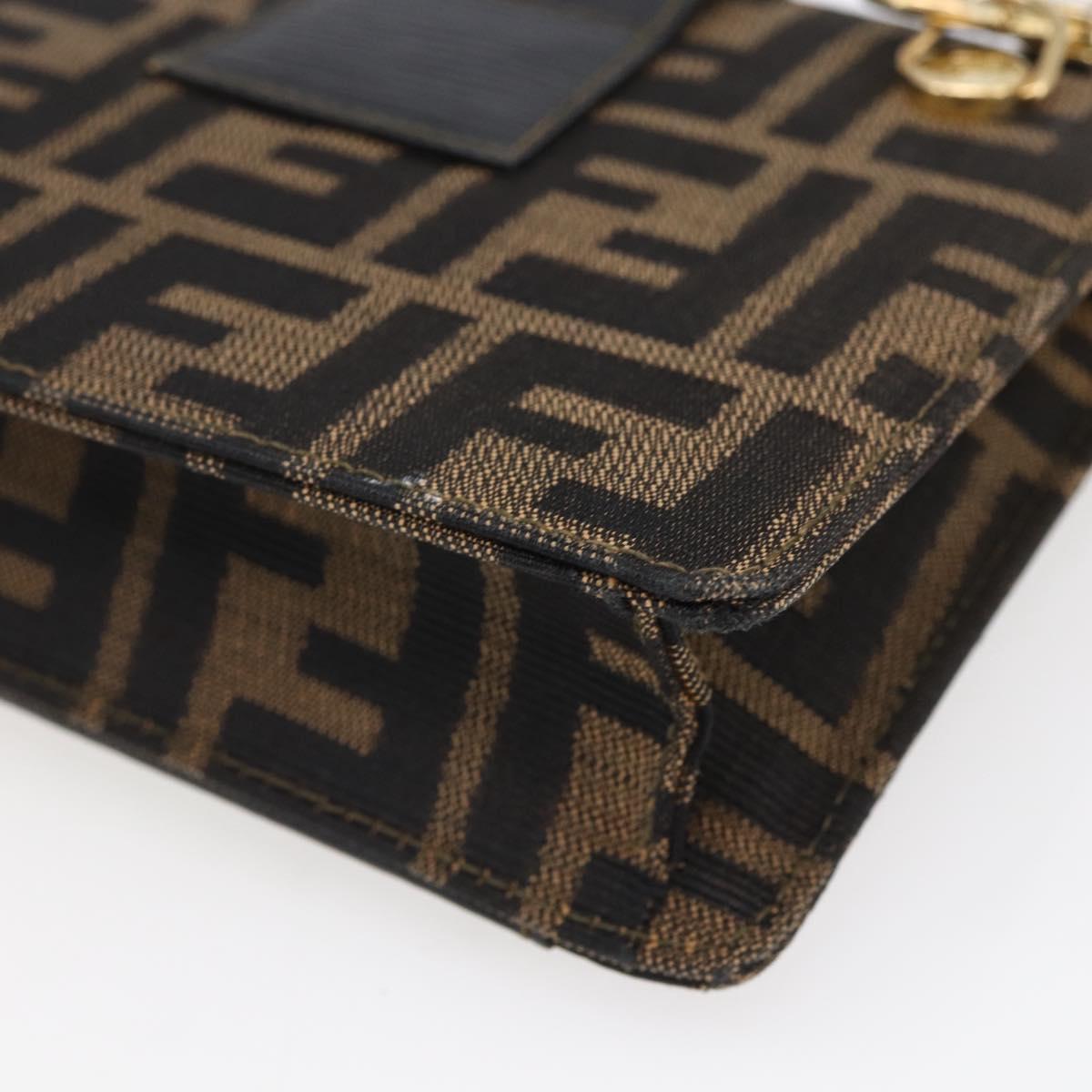 FENDI Zucca Canvas Mamma Baguette Shoulder Bag Black Brown Auth 152381V