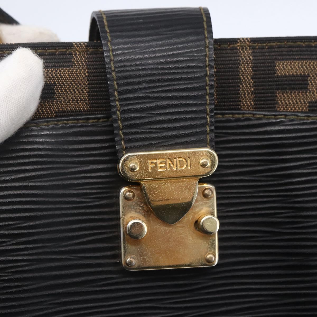 FENDI Zucca Canvas Mamma Baguette Shoulder Bag Black Brown Auth 152381V