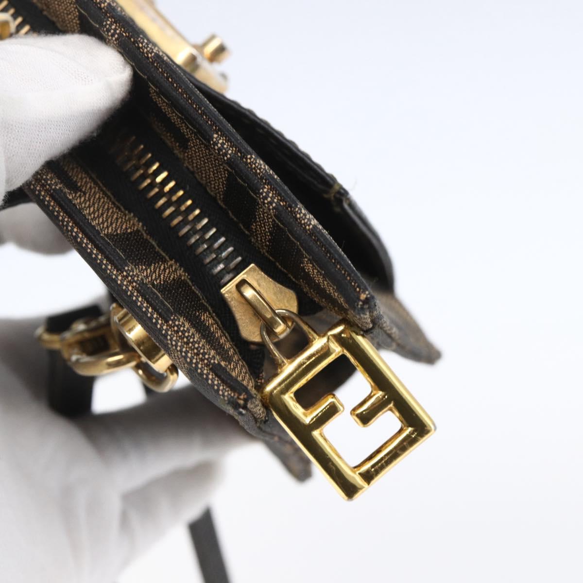 FENDI Zucca Canvas Mamma Baguette Shoulder Bag Black Brown Auth 152381V