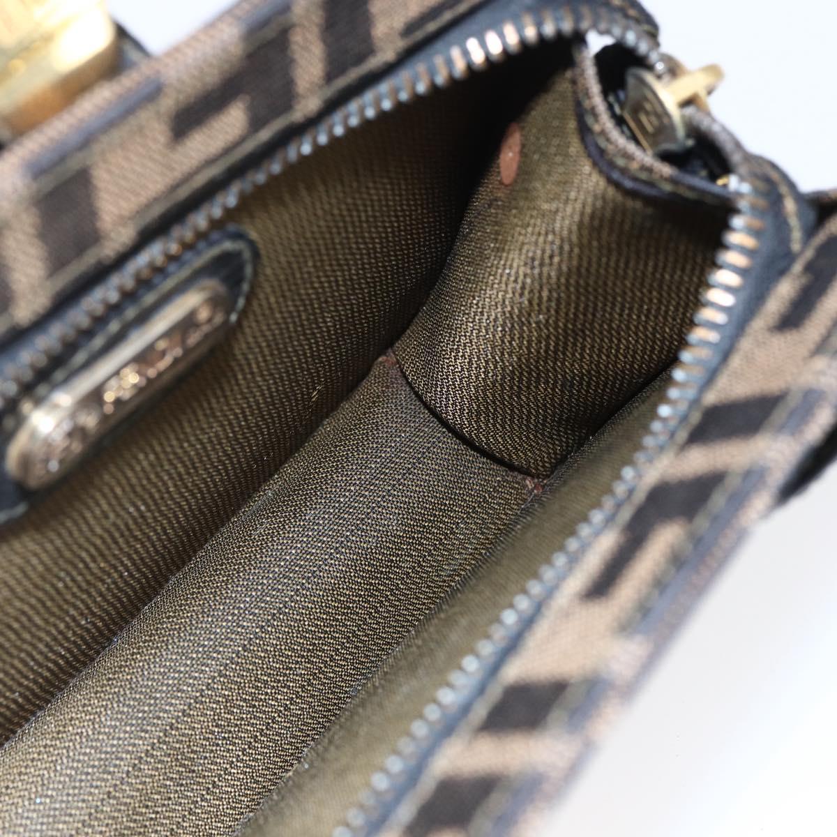 FENDI Zucca Canvas Mamma Baguette Shoulder Bag Black Brown Auth 152381V