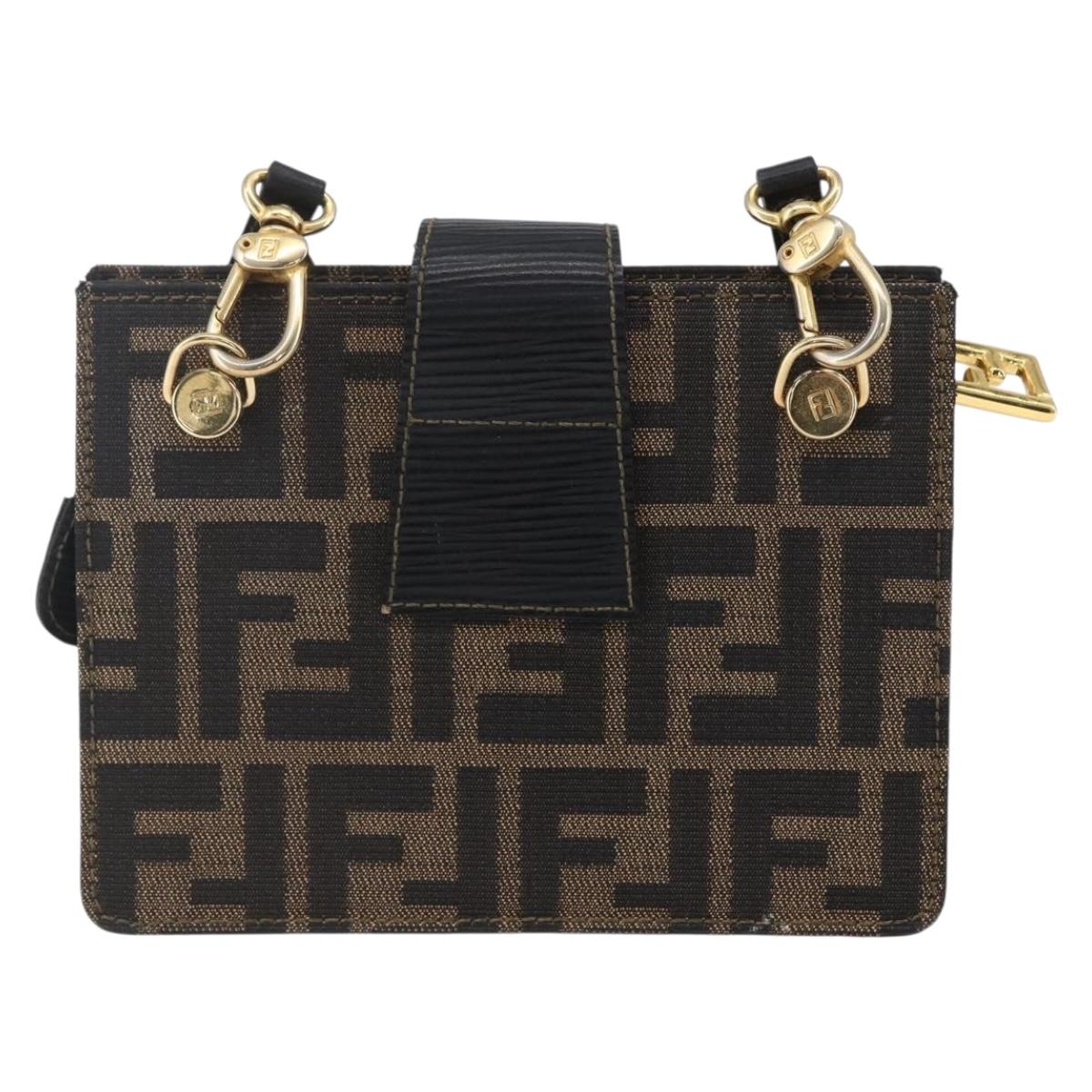 FENDI Zucca Canvas Mamma Baguette Shoulder Bag Black Brown Auth 152381V
