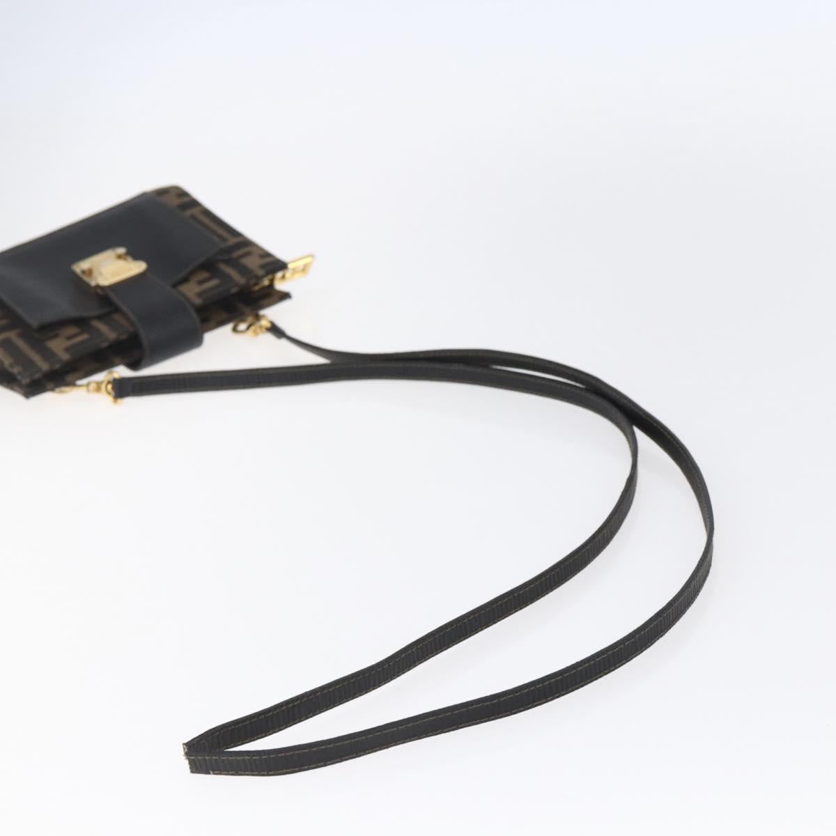 FENDI Zucca Canvas Mamma Baguette Shoulder Bag Black Brown Auth 152381V