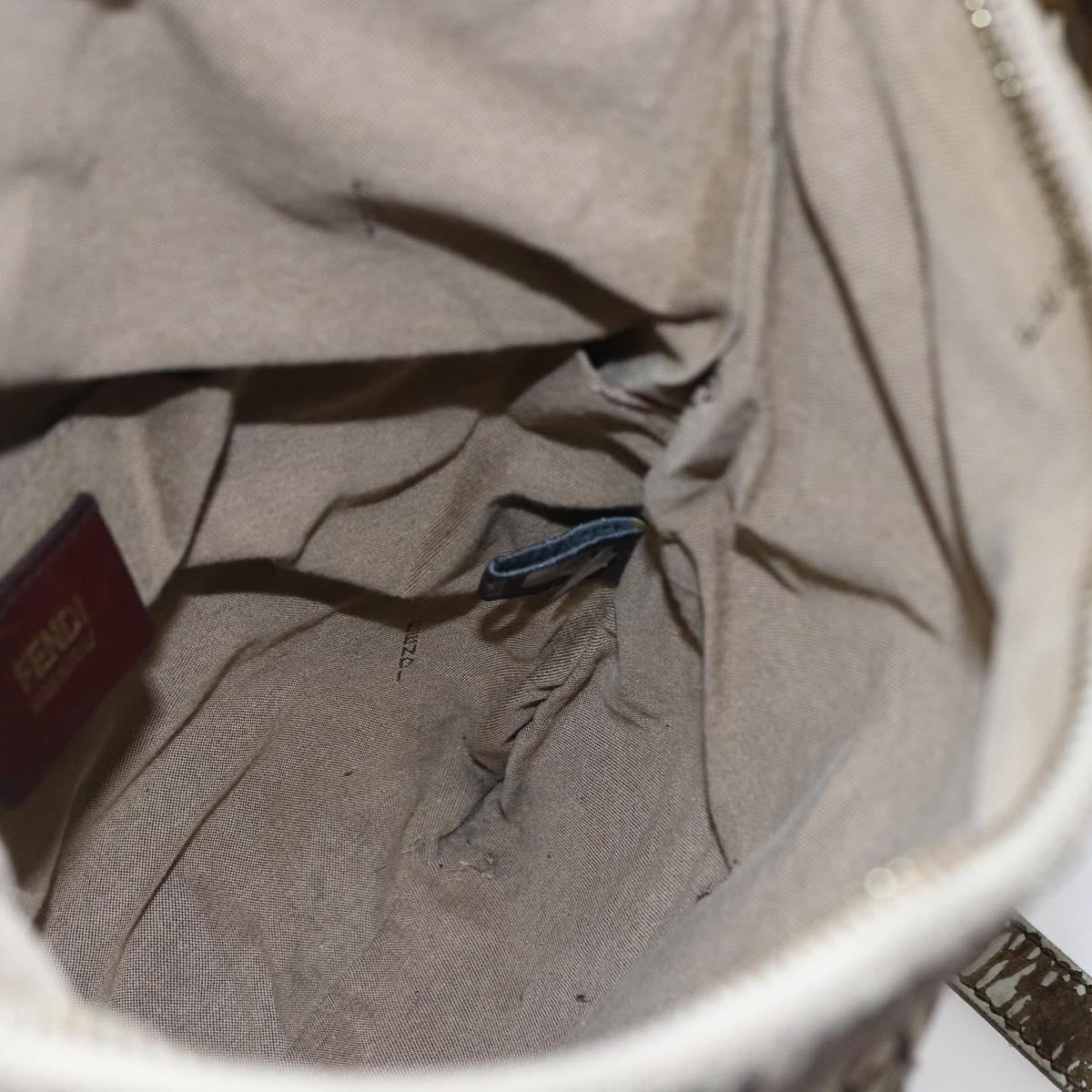 FENDI Zucchino Canvas Shoulder Bag Beige Gold Auth 152382