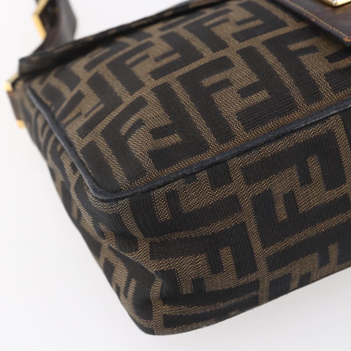 FENDI Zucca Canvas Shoulder Bag Black Brown Auth 152383