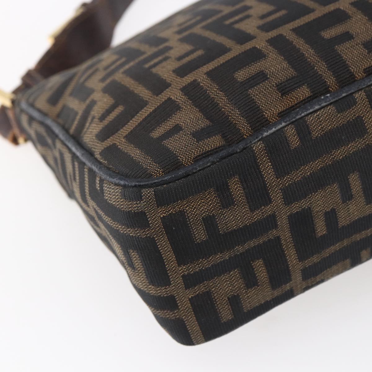 FENDI Zucca Canvas Shoulder Bag Black Brown Auth 152383