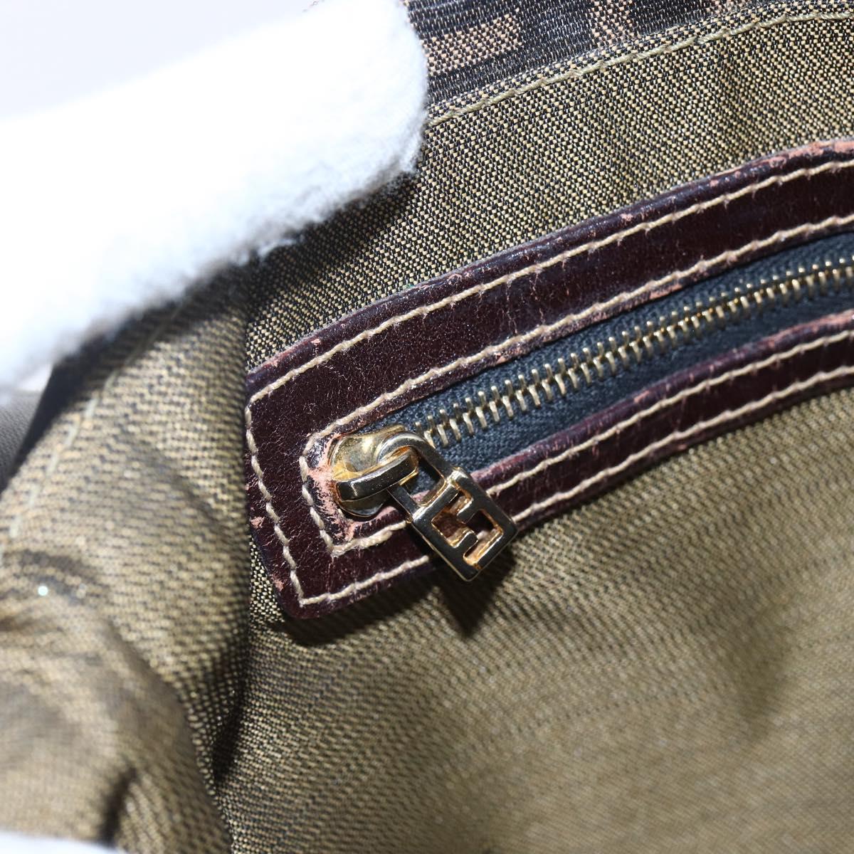 FENDI Zucca Canvas Shoulder Bag Black Brown Auth 152383