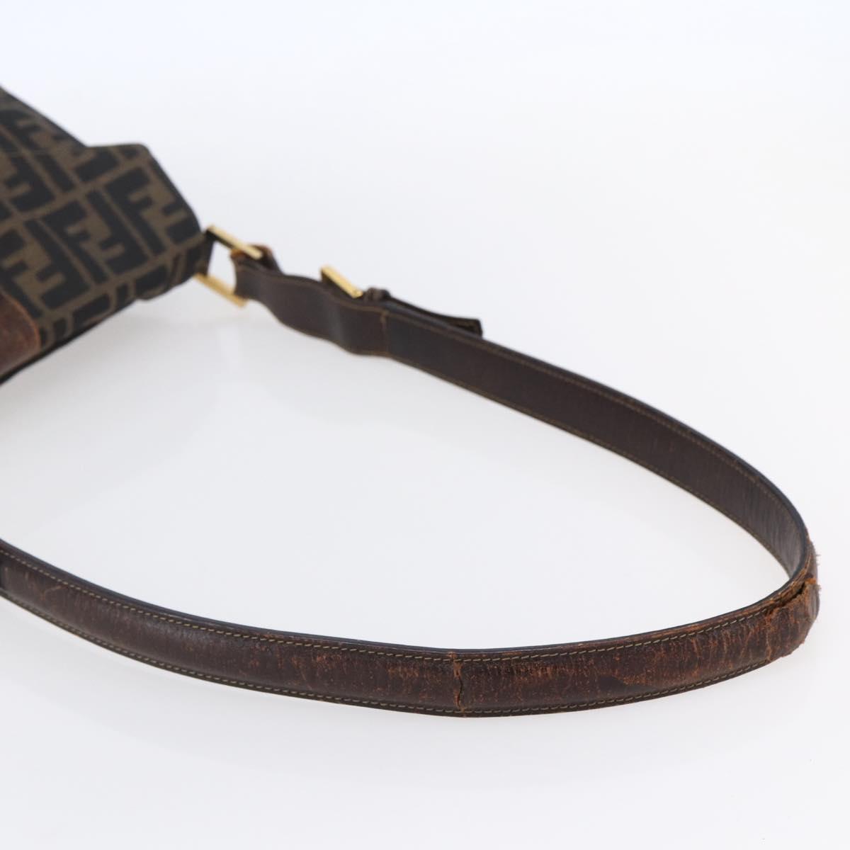 FENDI Zucca Canvas Shoulder Bag Black Brown Auth 152383