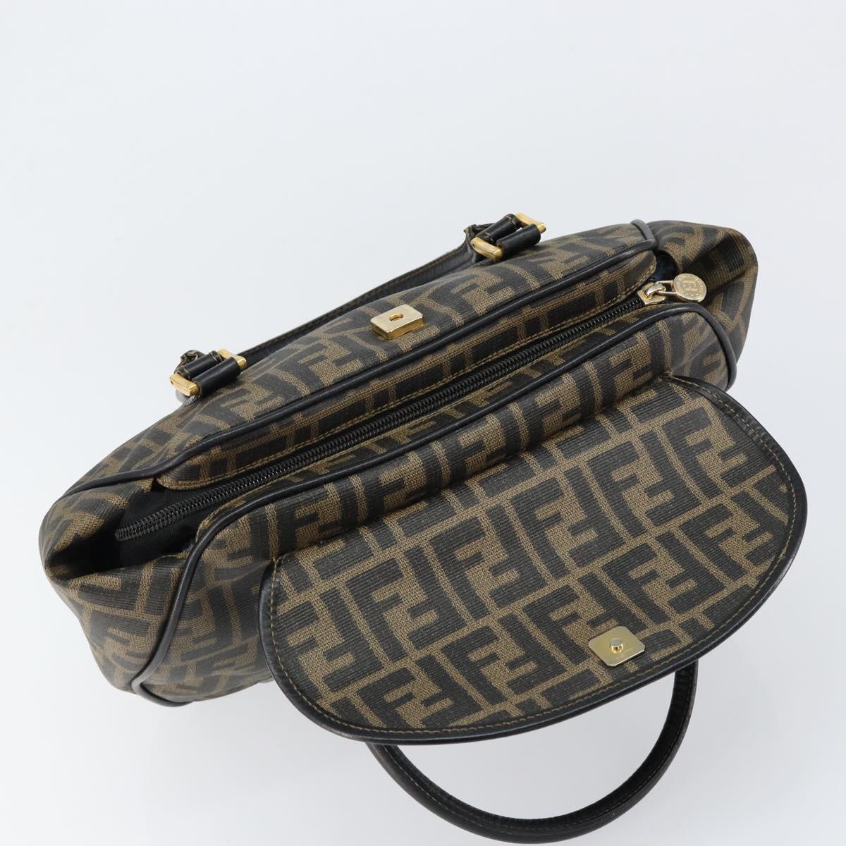 FENDI Zucca Canvas Hand Bag PVC Black Brown Auth 152385