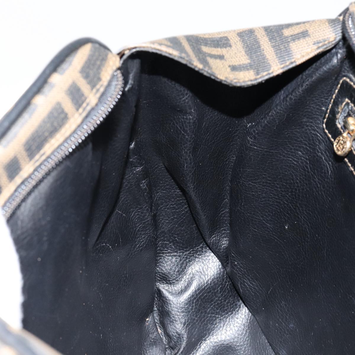 FENDI Zucca Canvas Hand Bag PVC Black Brown Auth 152385