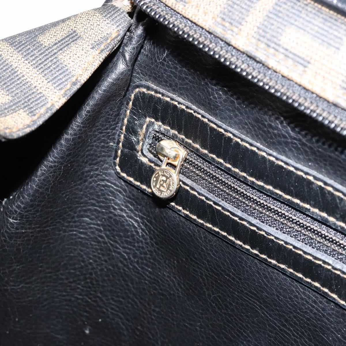 FENDI Zucca Canvas Hand Bag PVC Black Brown Auth 152385