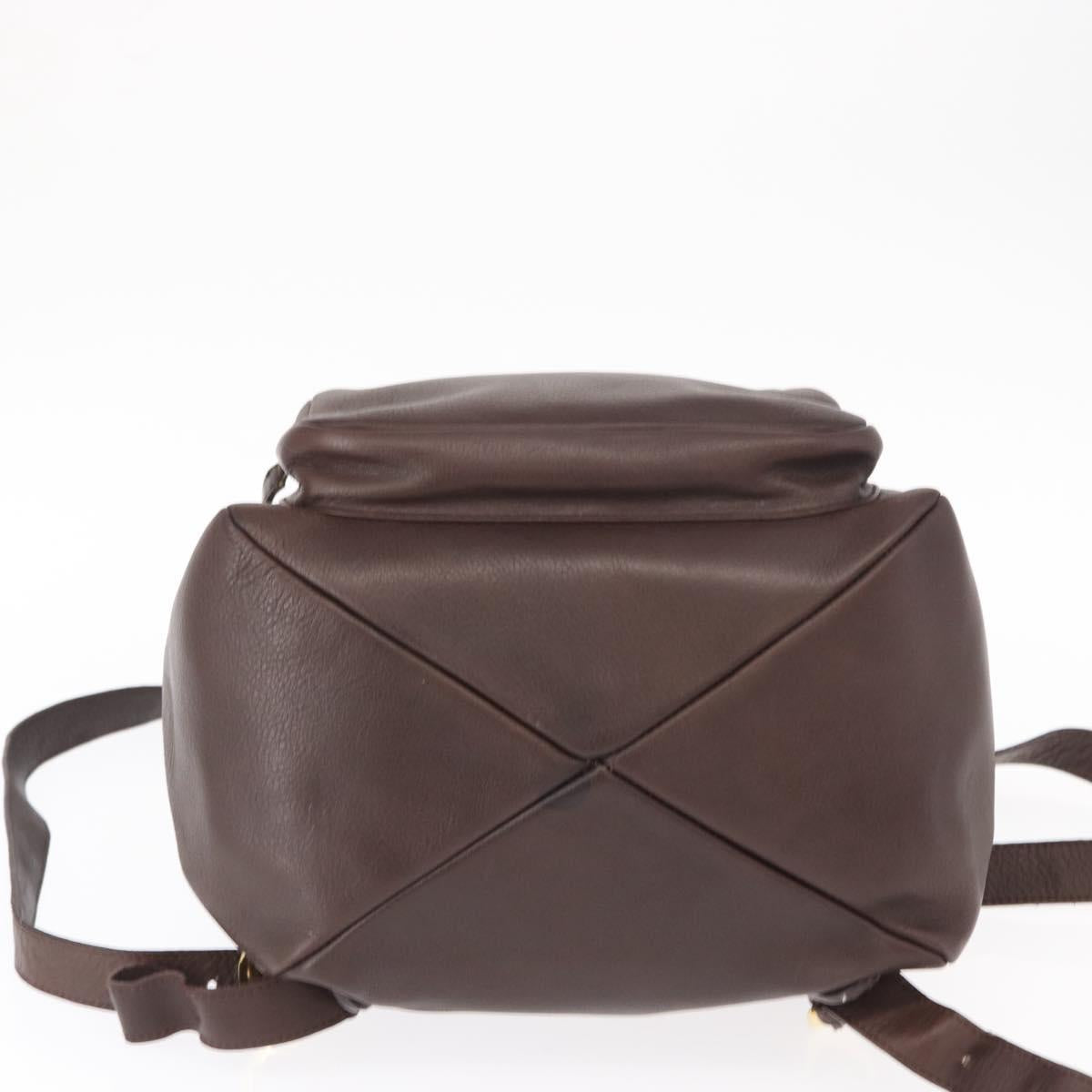 Salvatore Ferragamo Gancini Backpack Leather Brown Gold Auth 152386