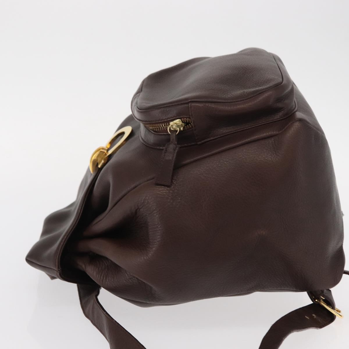 Salvatore Ferragamo Gancini Backpack Leather Brown Gold Auth 152386