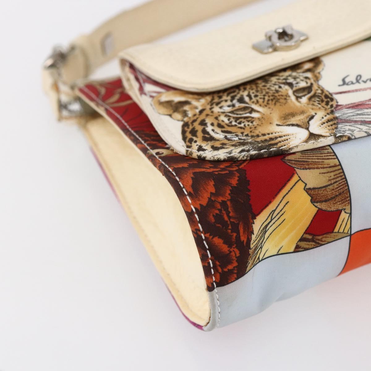 Salvatore Ferragamo Gancini Bag Nylon Leather Multicolor Silver Auth 152387