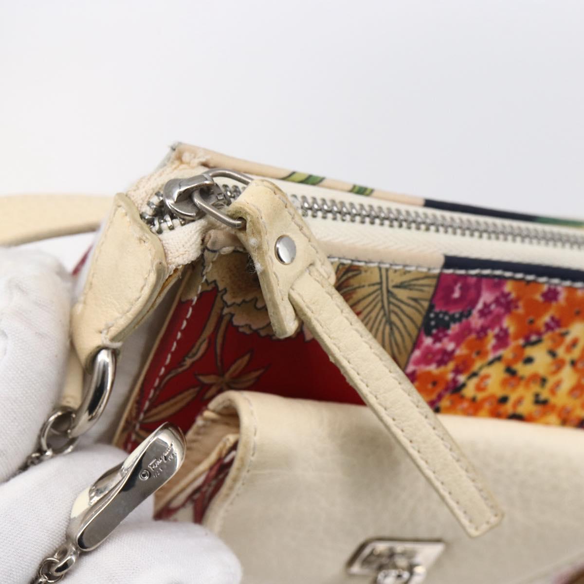 Salvatore Ferragamo Gancini Bag Nylon Leather Multicolor Silver Auth 152387