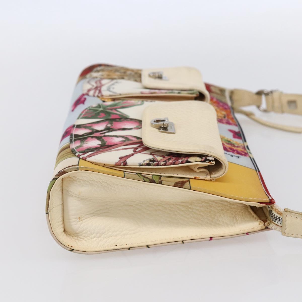 Salvatore Ferragamo Gancini Bag Nylon Leather Multicolor Silver Auth 152387