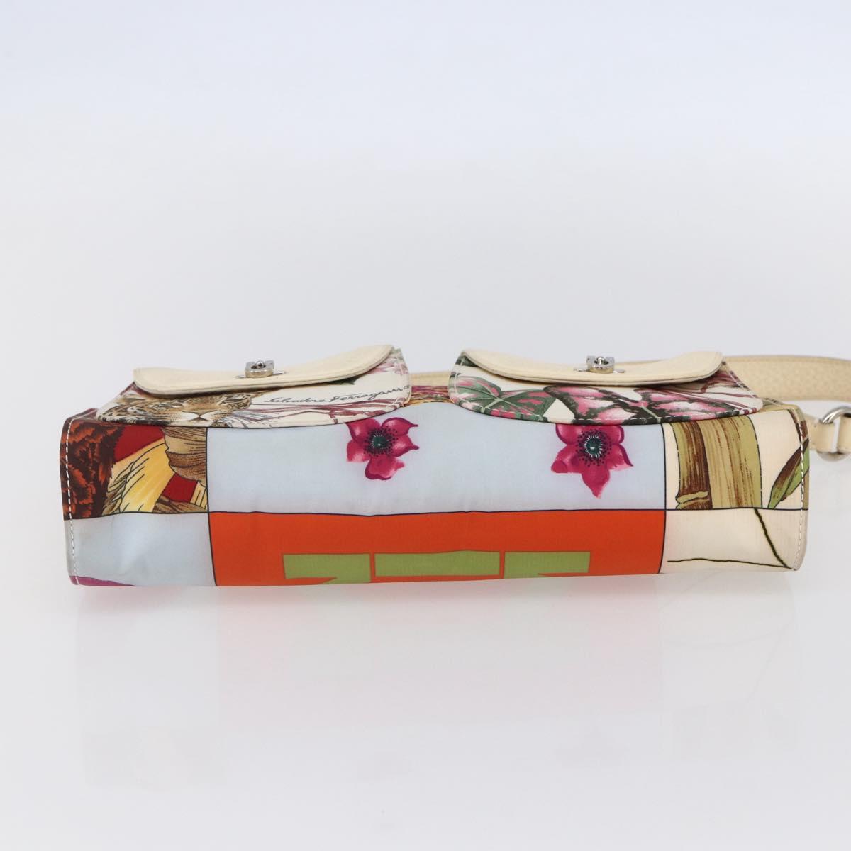 Salvatore Ferragamo Gancini Bag Nylon Leather Multicolor Silver Auth 152387