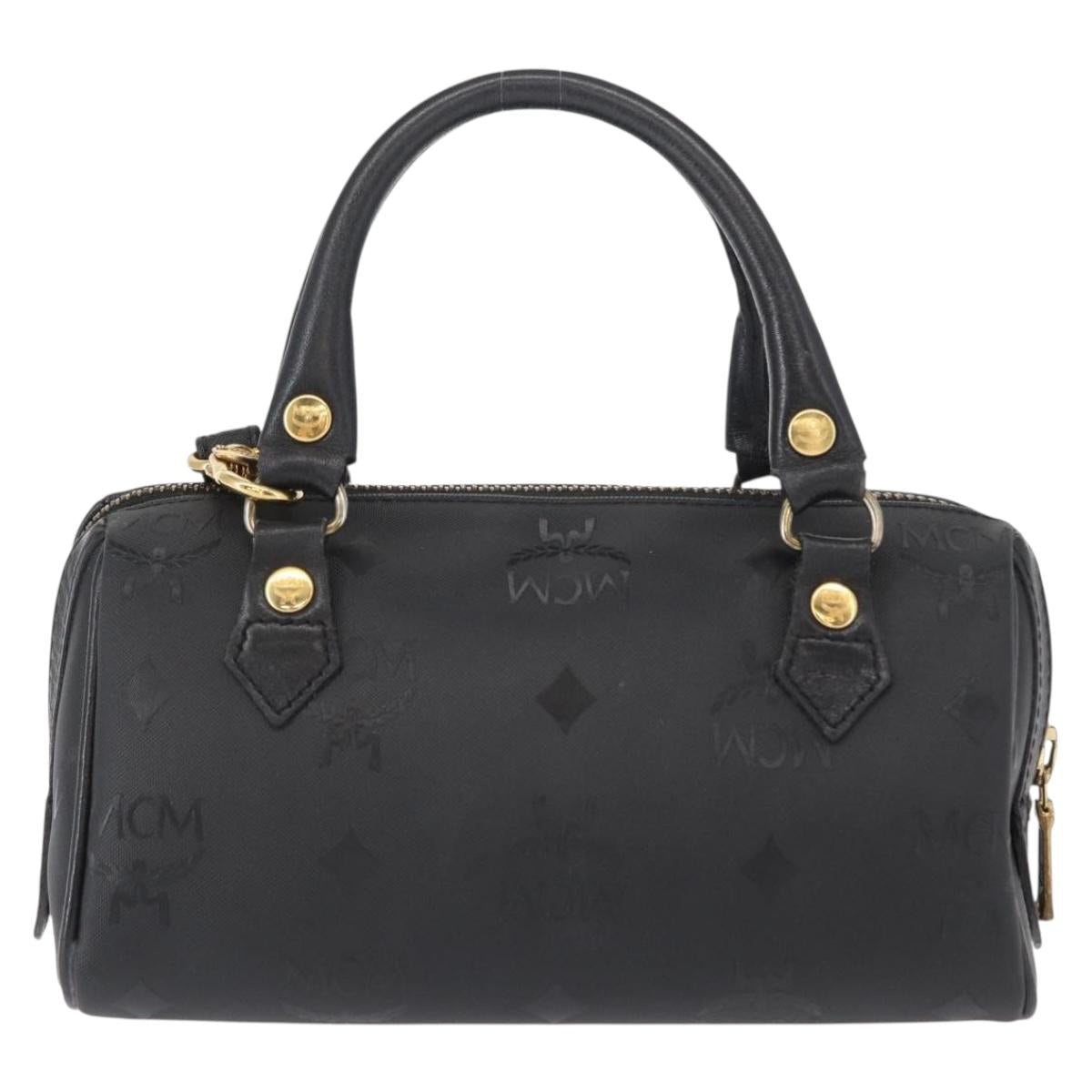 MCM Vicetos Logogram Hand Bag PVC 2way Black Gold Auth 152389