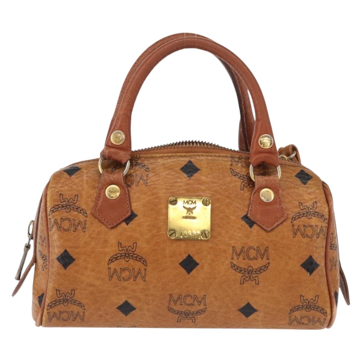 MCM Vicetos Logogram Hand Bag PVC 2way Brown Gold Auth 152390