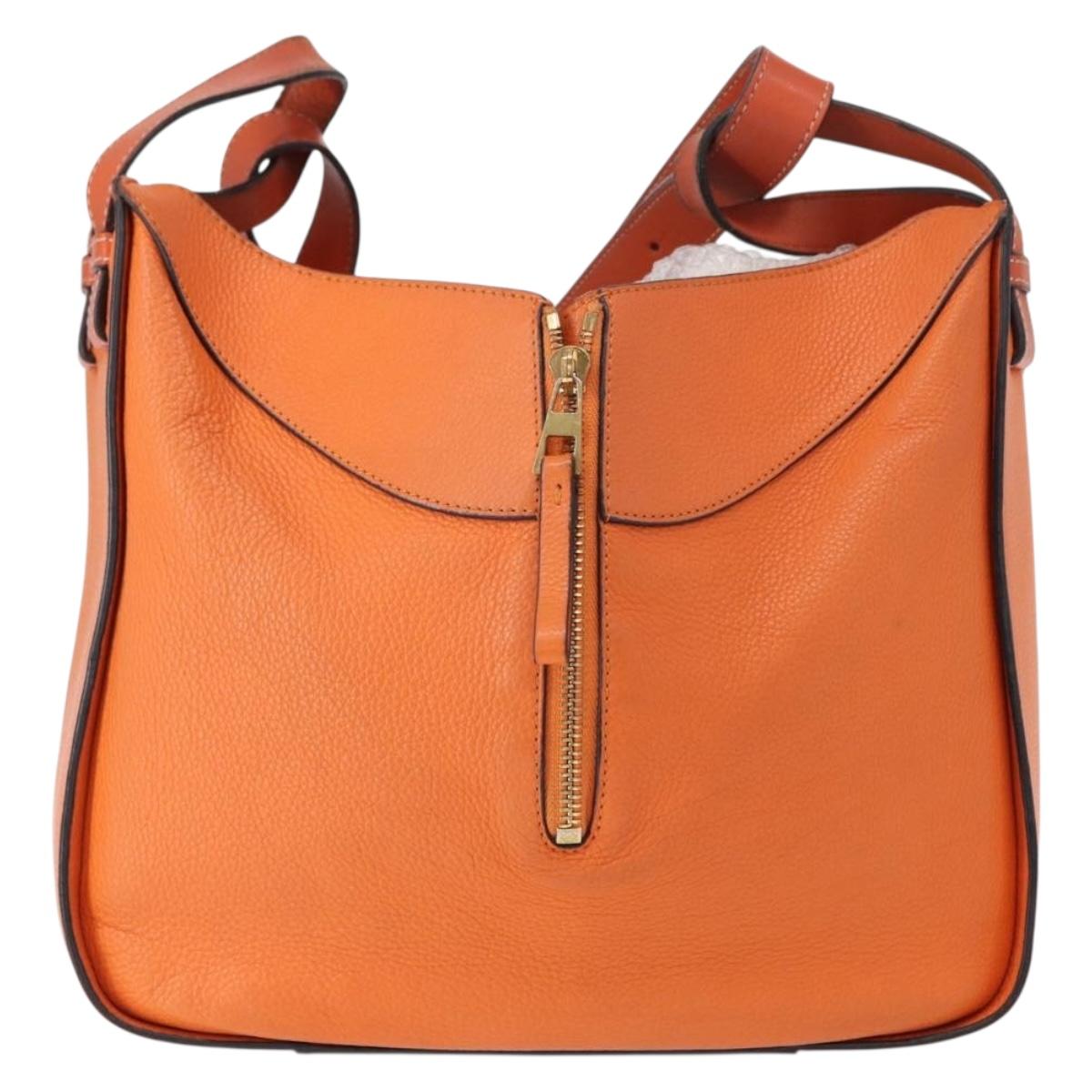 LOEWE Anagram Hammock Small Shoulder Bag Leather Orange Gold Auth 152394