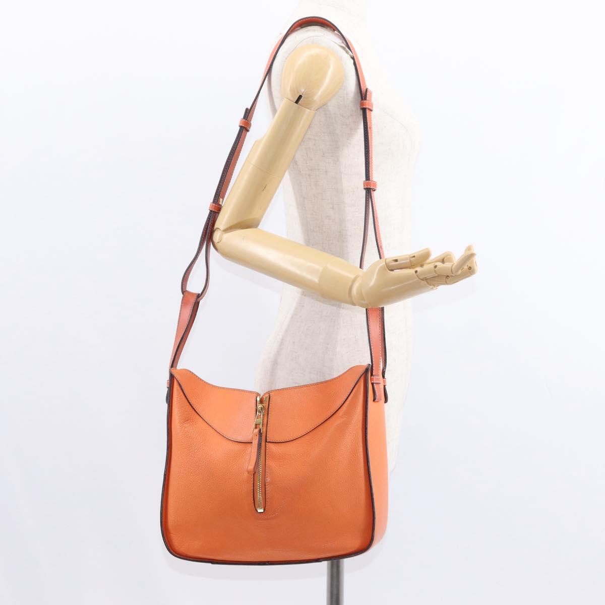 LOEWE Anagram Hammock Small Shoulder Bag Leather Orange Gold Auth 152394