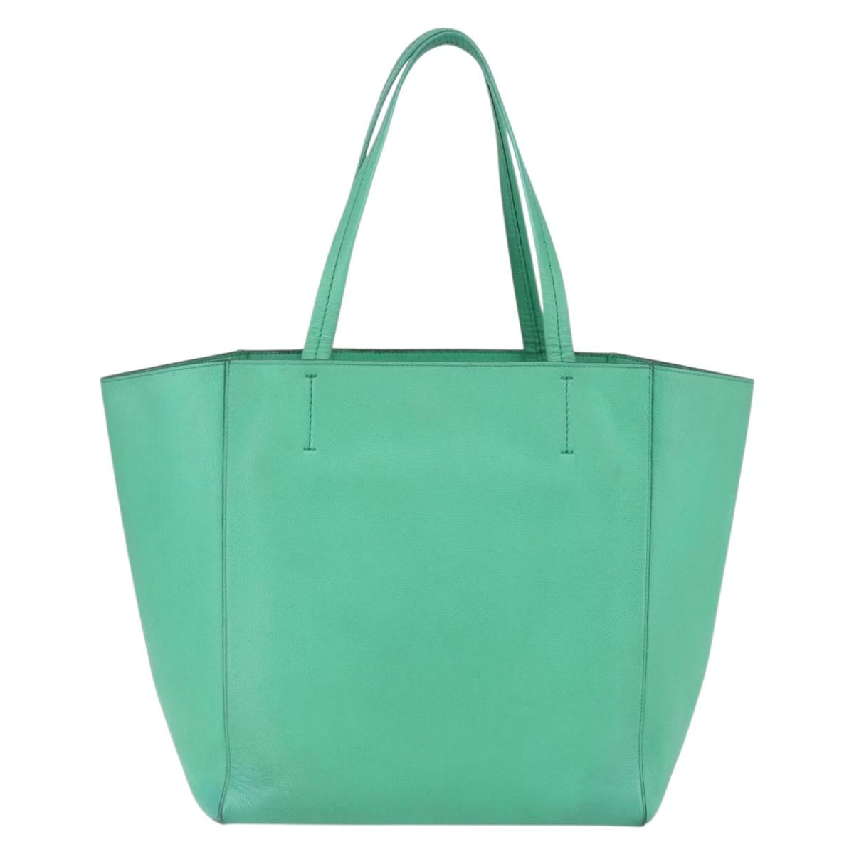 CELINE Cabas Phantom Tote Bag Leather Green Silver Auth 152395