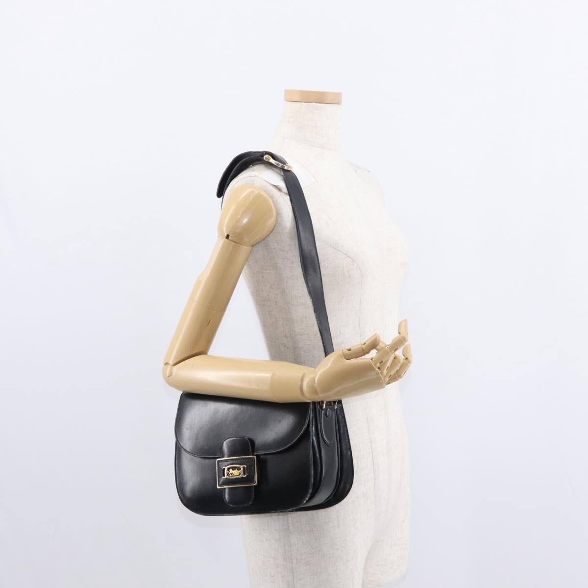 CELINE Shoulder Bag Leather Black Gold Auth 152396