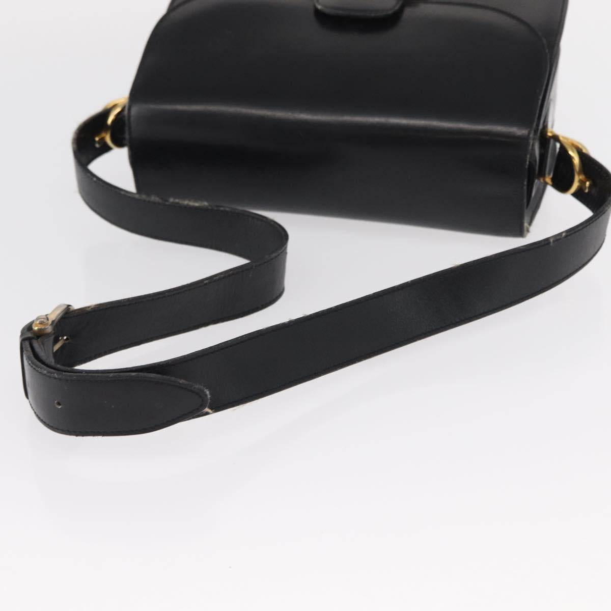 CELINE Shoulder Bag Leather Black Gold Auth 152396