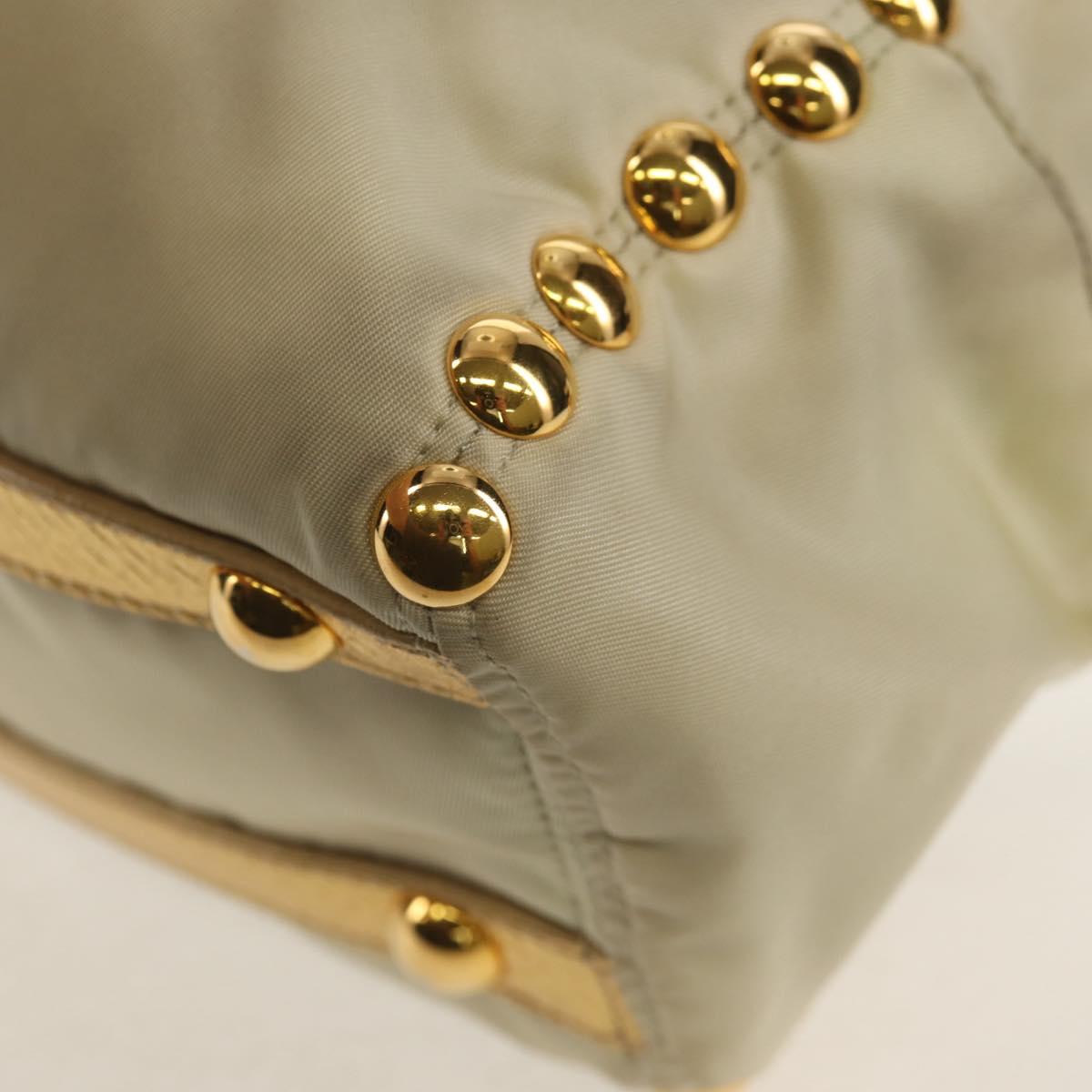 PRADA Hand Bag Nylon Leather Gold Auth 152398A