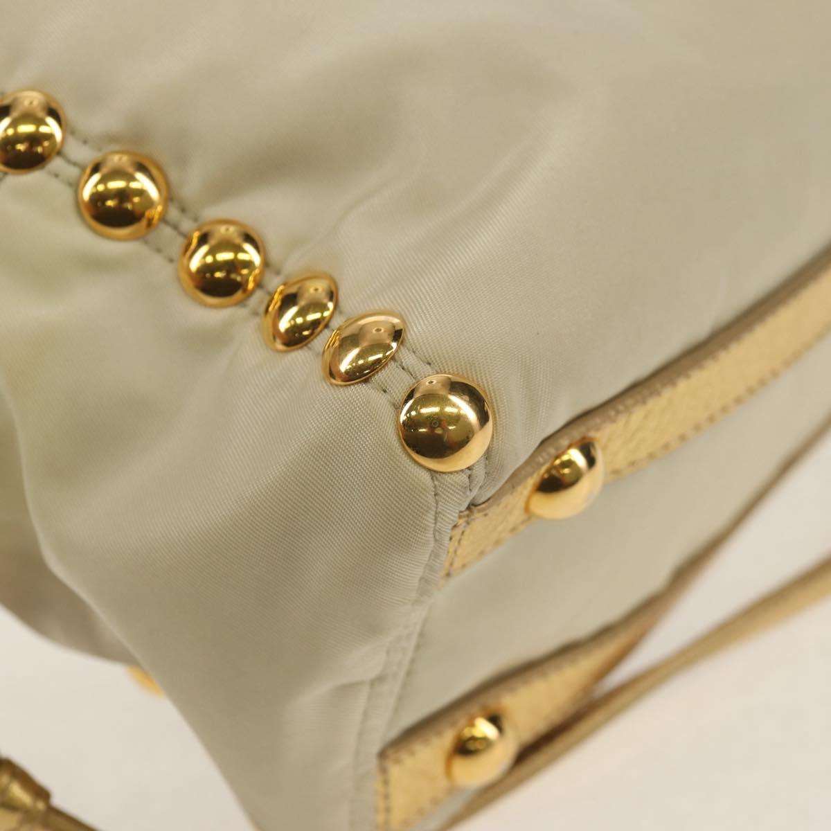 PRADA Hand Bag Nylon Leather Gold Auth 152398A