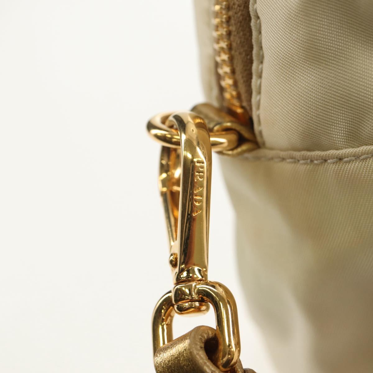 PRADA Hand Bag Nylon Leather Gold Auth 152398A