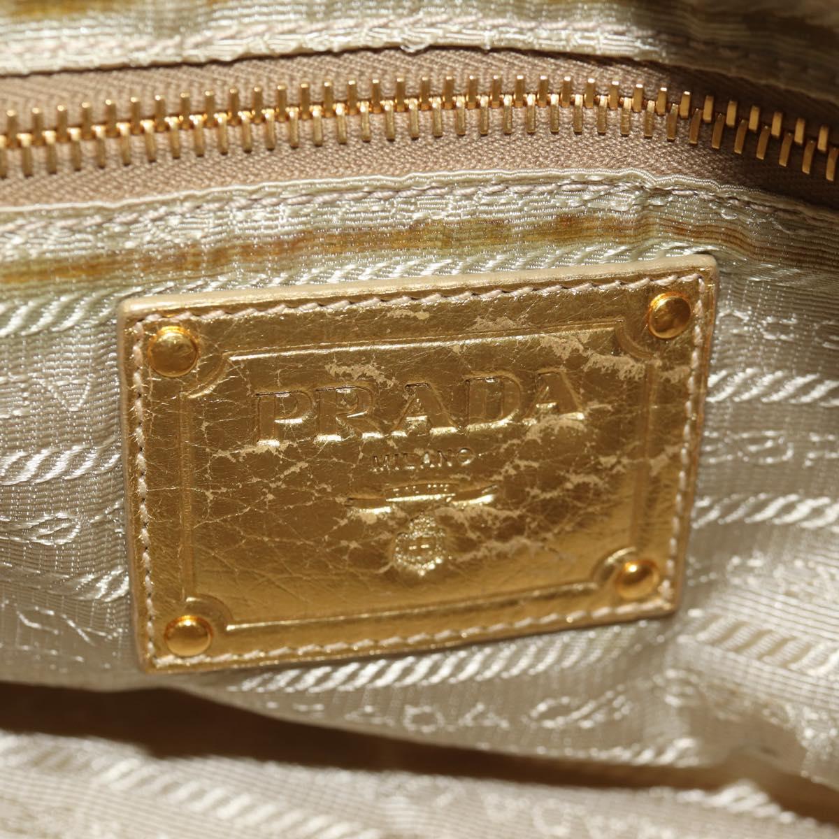 PRADA Hand Bag Nylon Leather Gold Auth 152398A