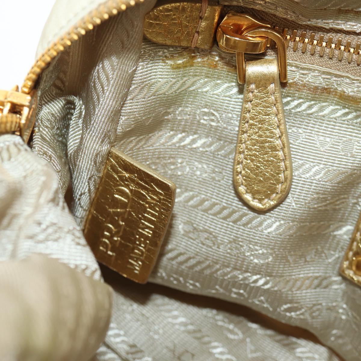 PRADA Hand Bag Nylon Leather Gold Auth 152398A
