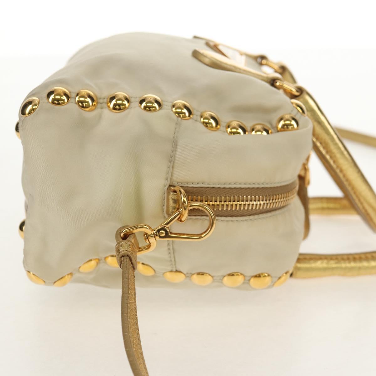 PRADA Hand Bag Nylon Leather Gold Auth 152398A