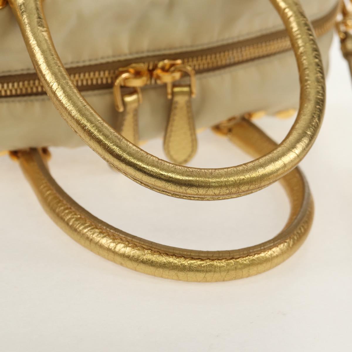 PRADA Hand Bag Nylon Leather Gold Auth 152398A