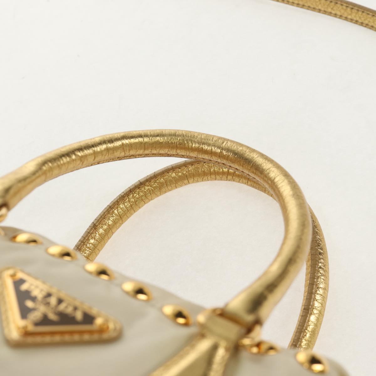 PRADA Hand Bag Nylon Leather Gold Auth 152398A