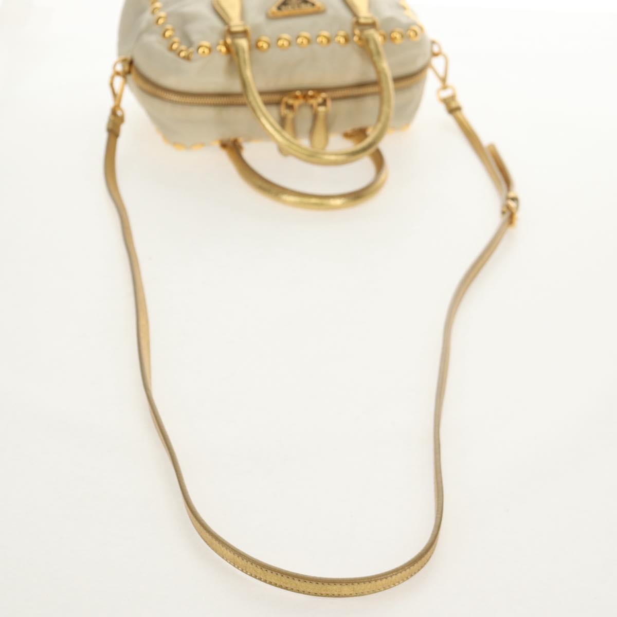 PRADA Hand Bag Nylon Leather Gold Auth 152398A