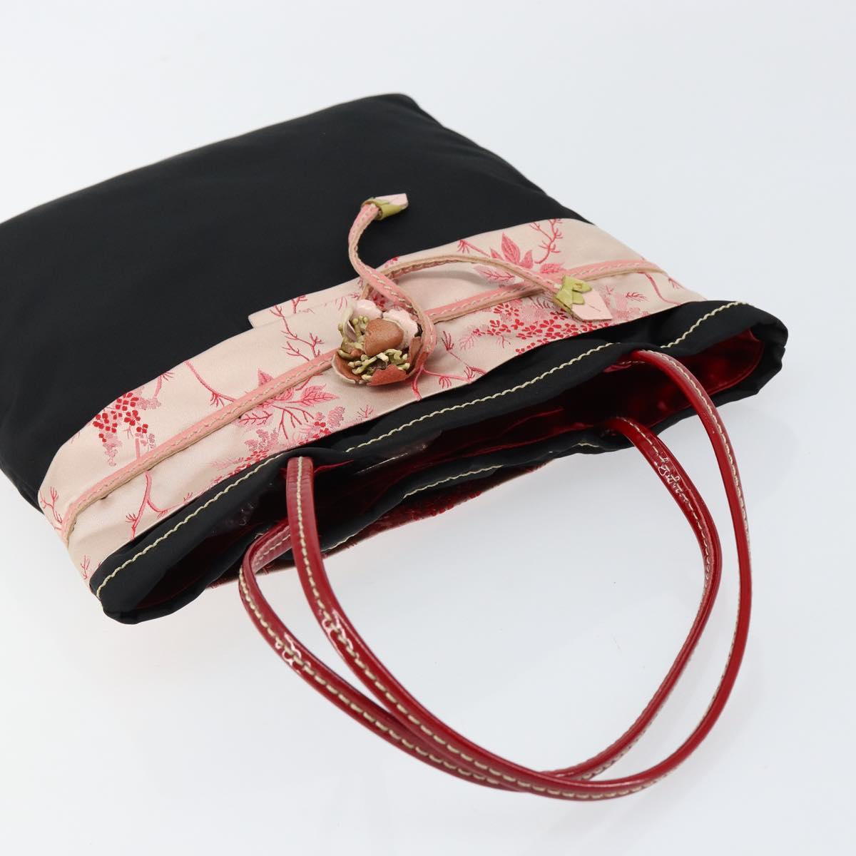 PRADA Hand Bag Nylon Black Silver Auth 152399