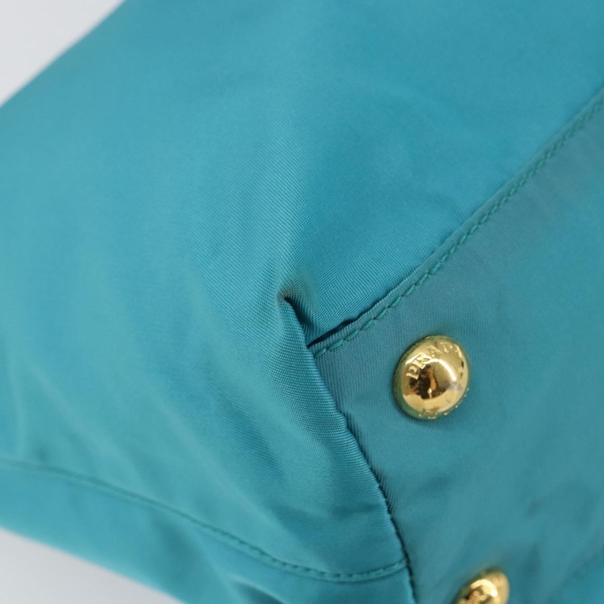 PRADA Hand Bag Nylon Turquoise Blue Gold Auth 152401