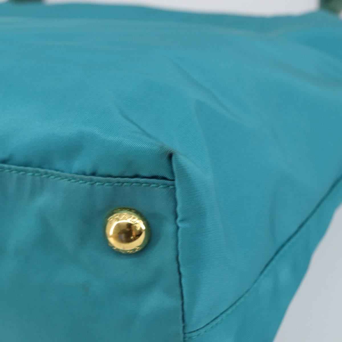 PRADA Hand Bag Nylon Turquoise Blue Gold Auth 152401