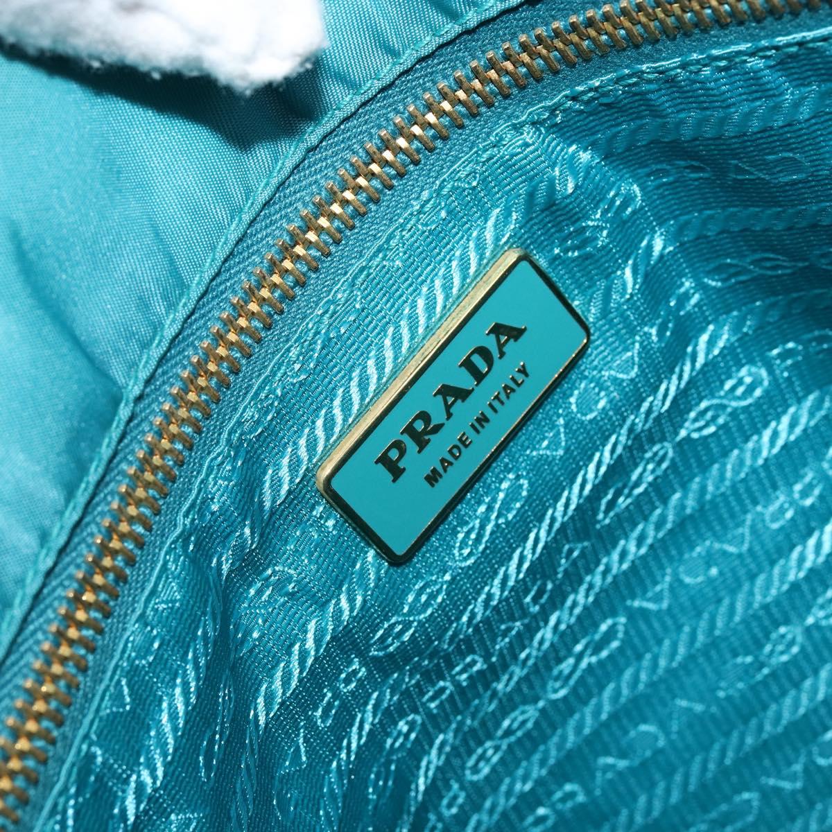 PRADA Hand Bag Nylon Turquoise Blue Gold Auth 152401