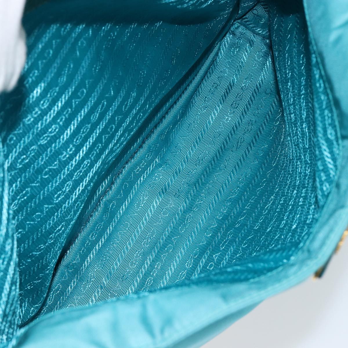 PRADA Hand Bag Nylon Turquoise Blue Gold Auth 152401