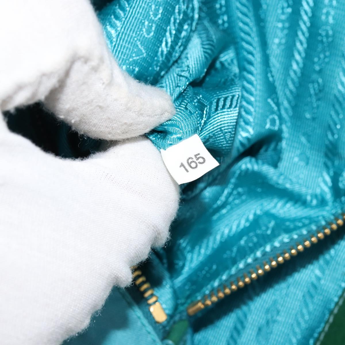 PRADA Hand Bag Nylon Turquoise Blue Gold Auth 152401