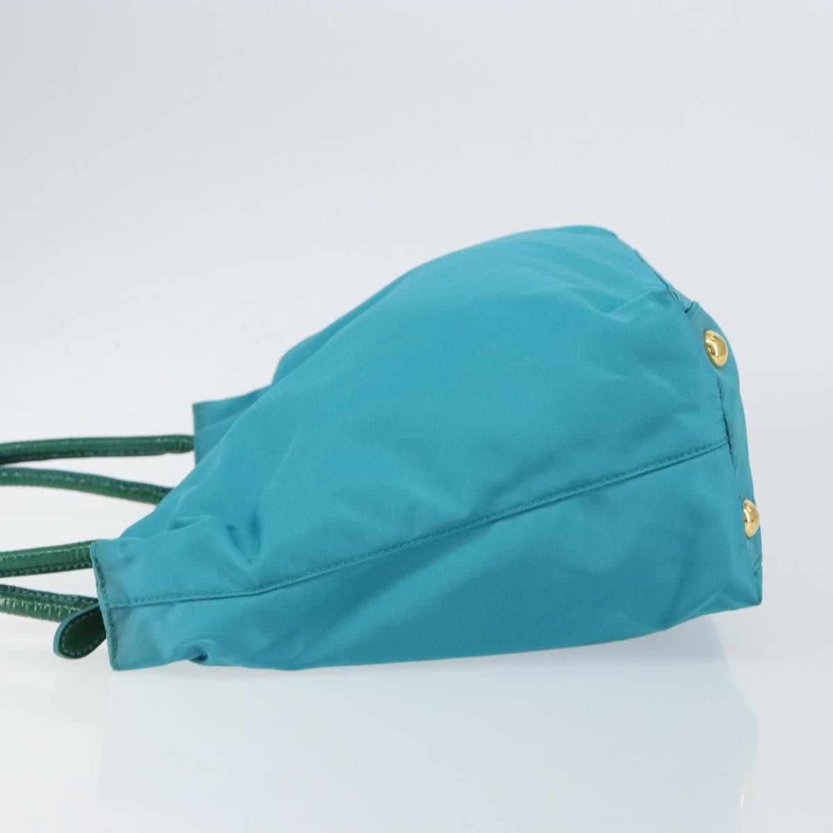 PRADA Hand Bag Nylon Turquoise Blue Gold Auth 152401