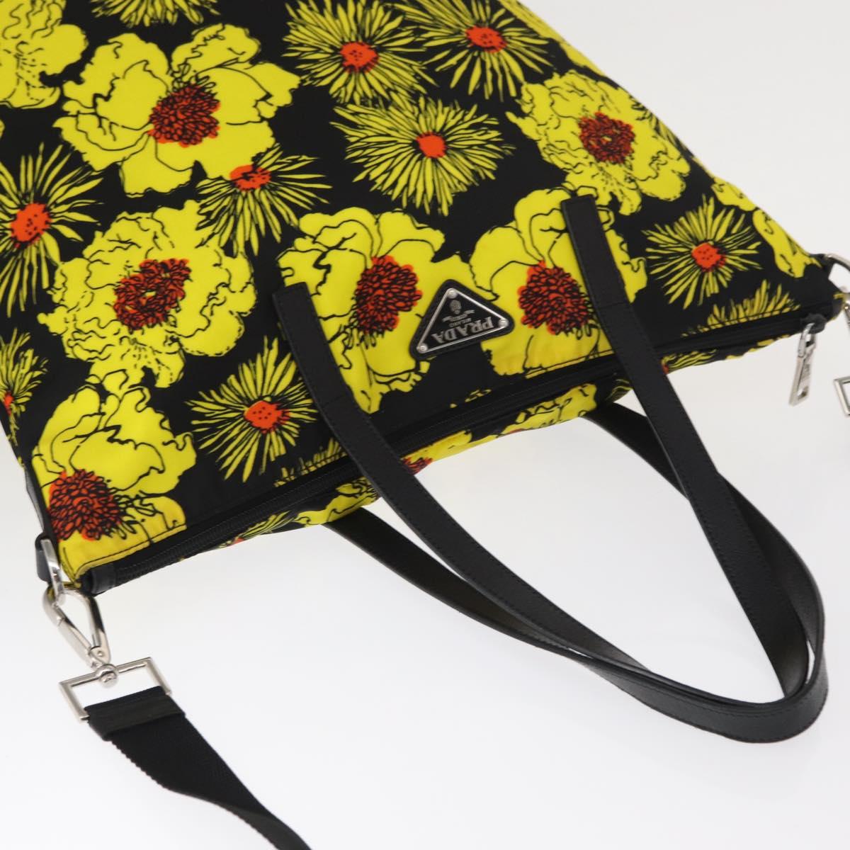 PRADA Tote Bag Nylon 2way Yellow Silver Auth 152402