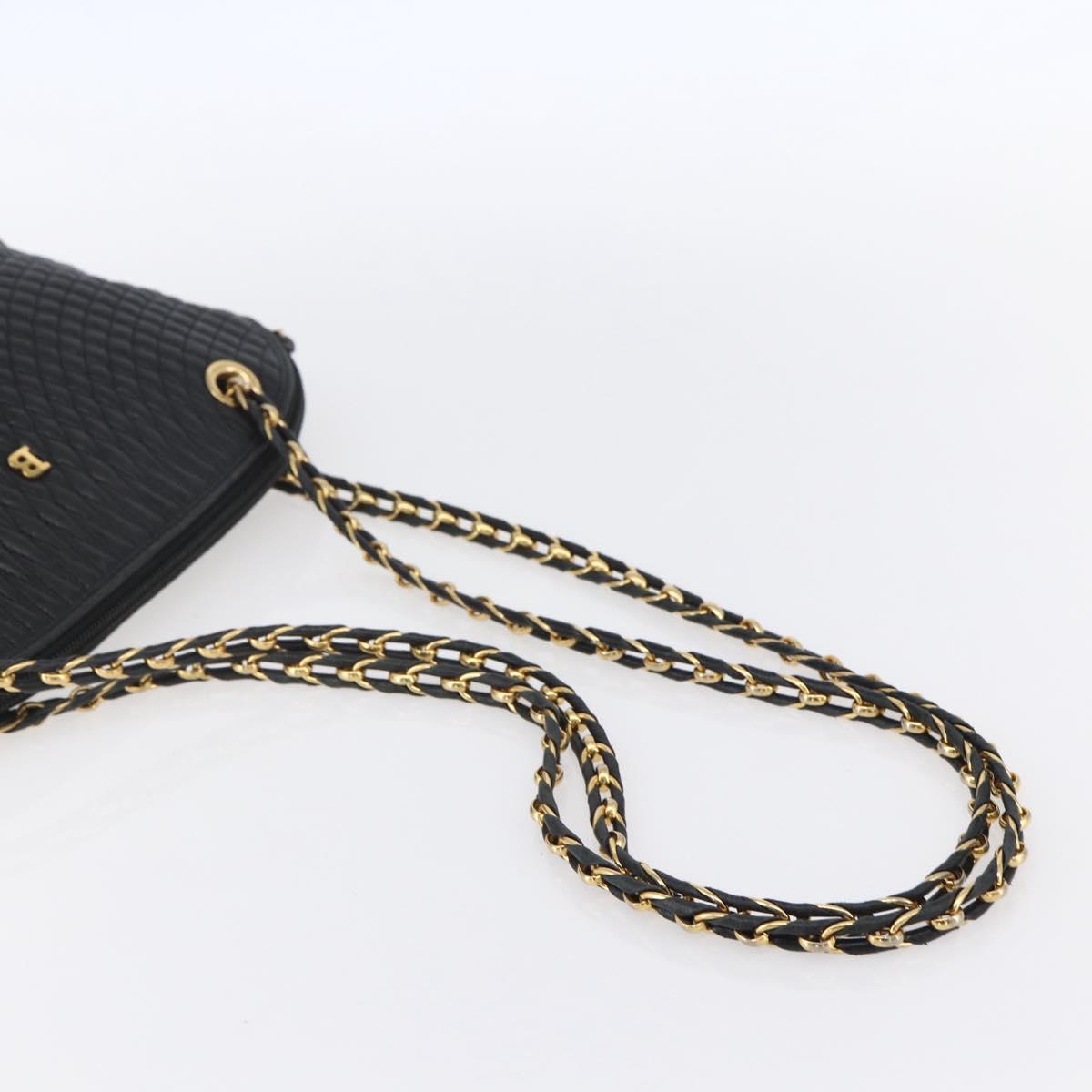 BALLY Chain Shoulder Bag Leather Black Gold Auth 152403